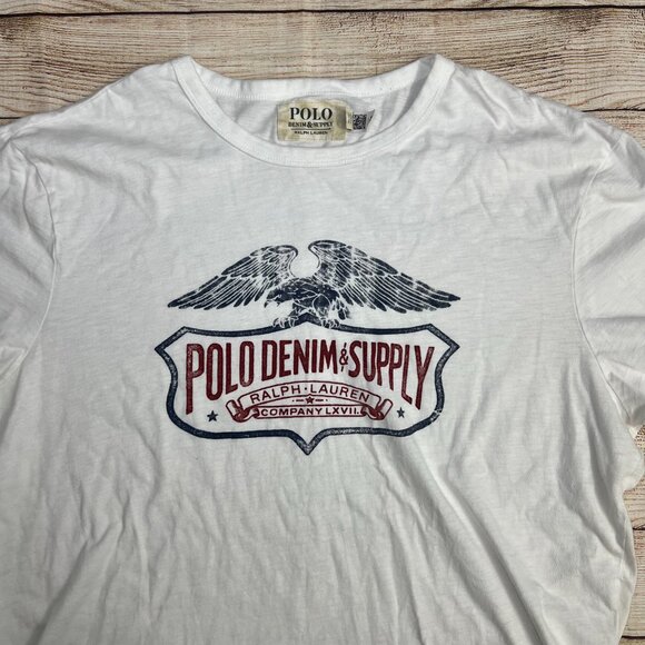 Vintage Polo Ralph Lauren Denim‎ Supply Eagle Logo Tee White T-Shirt Mens XL - Picture 10 of 10